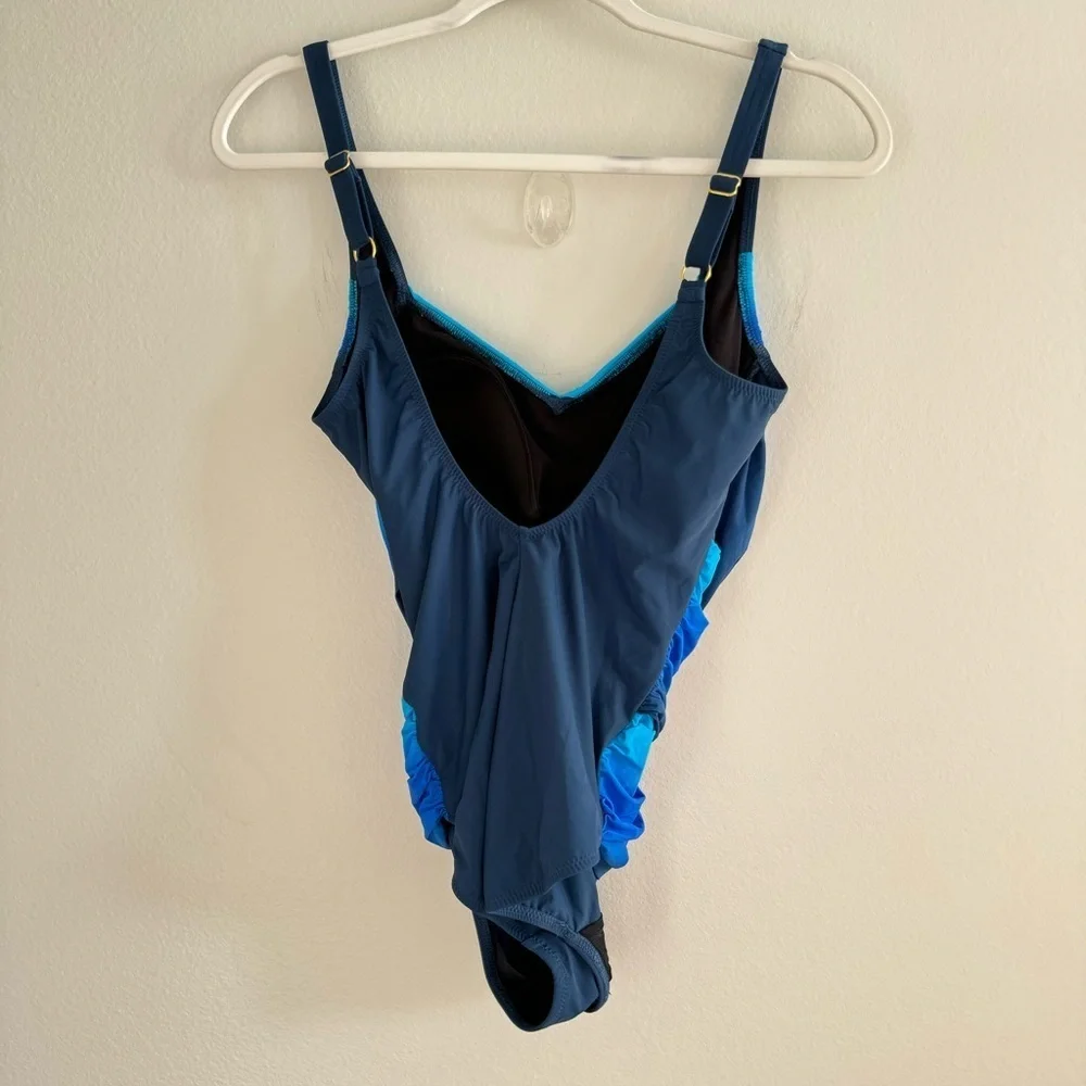 Gottex Blue Gradient Wrap Style One Piece Bathing Suit Size 10